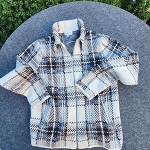 Goodfellow & Co Cream and Brown Plaid Zip-Front Jacket